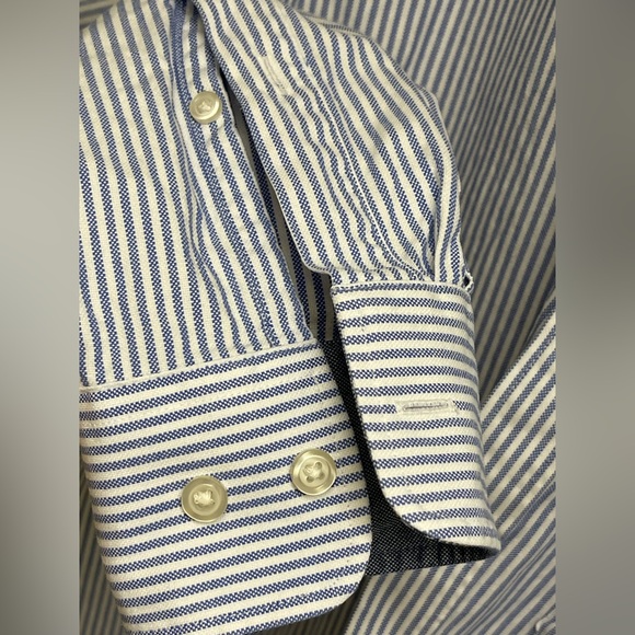 Charles Tyrwhitt L Button Up Shirt Long Sleeve Blue & White Striped Slim Fit - Picture 6 of 6